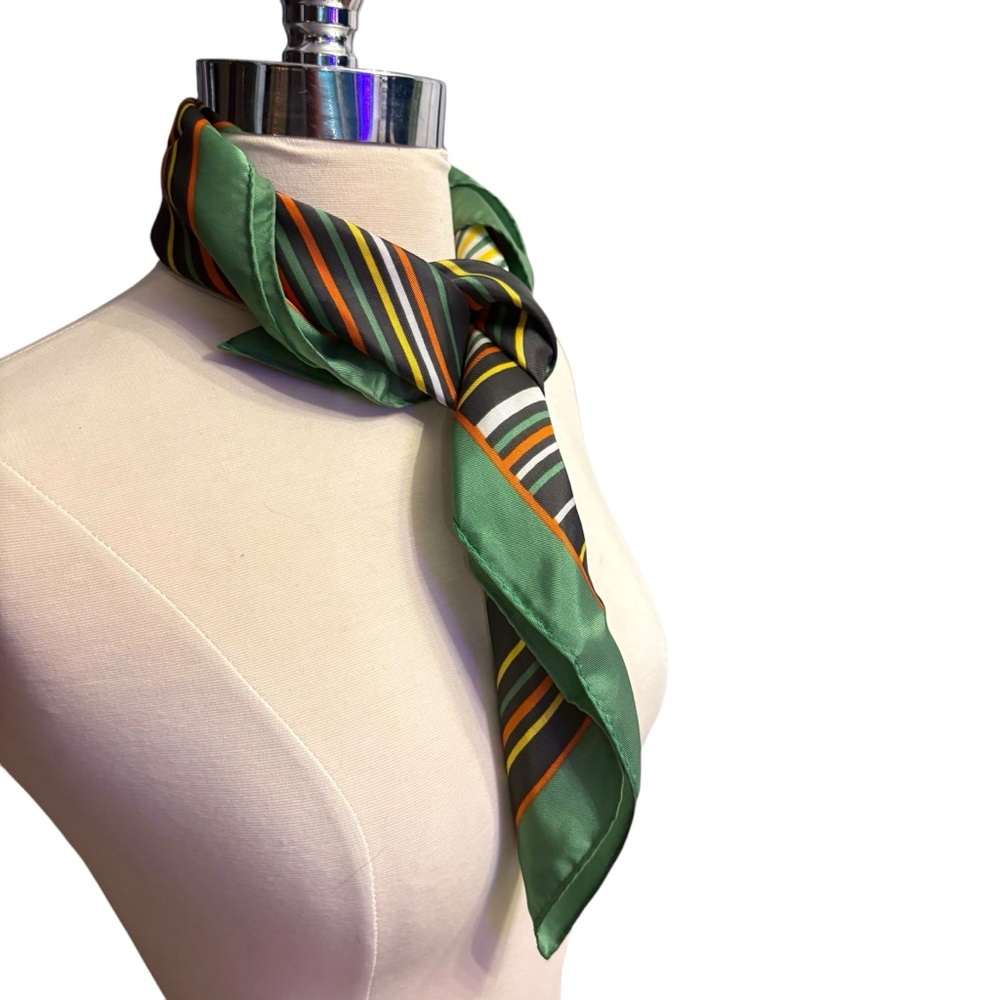 🔴 5 for $40 SALE! 
Vintage Brown & Green’s Striped Polyester Square Scarf - Picture 7 of 11